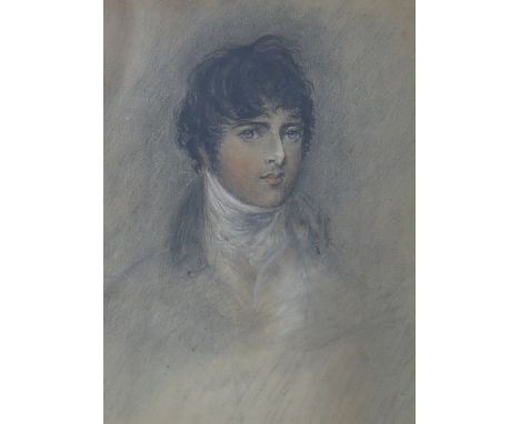 19th century English School, pastel, Portrait of a gentleman wearing a cravat, indistinct ink inscription verso, 31 x 23cm