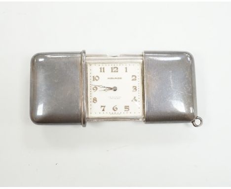 A 1920's silver cased Movado travelling watch,  47mm, import marks for London, 1928.