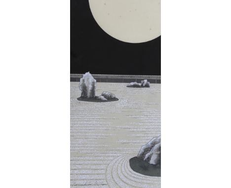 Teruhide Kato (1936-2015), woodblock print, Moonlight at Ryoanji Temple (Kagayaki), signed in pencil, 41cm x 19.5cm