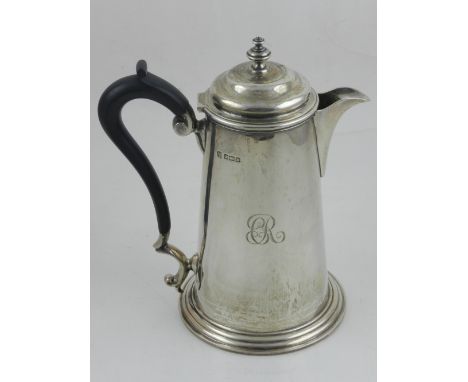 An early 20th century silver coffee pot, of tapering form, engraved with R to side, hallmarked Sheffield 1912, H.23cm 18oz