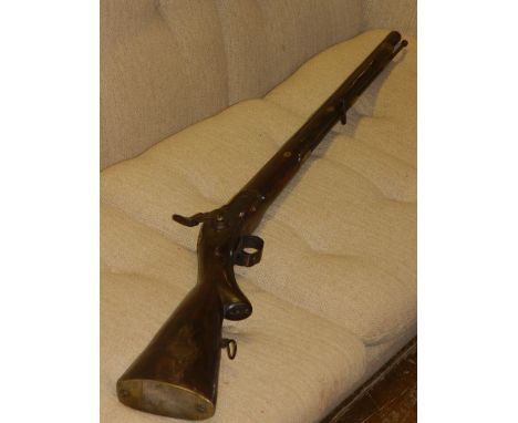 A mid 19th century Belgian percussion cap 'African Trade Musket', the stock incorporating patch and cap boxes, the barrel wit