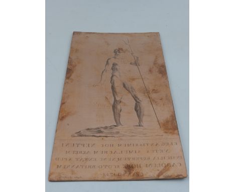 After Laurent Pecheux, Neptune Standing Naked with a Trident, 1755, copper engraving plate, by Antonio Zaballi (Italian, 1738