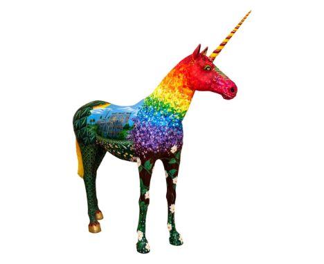 Kim Reed‘Gracie’Acrylic paint on a hollow fibreglass statueMeasures: 229 x 50 x 209cmApprox weight: 57kgGracie is a colourful