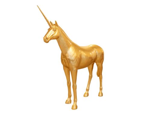 Bo Lanyon‘The Golden Unicorn’Gold leafMeasures: 229 x 50 x 209cmApprox weight: 57kgThe Golden Unicorn: from hoof to horn, a c