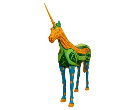 Emma Barnie‘Unicorn on the Cob’Acrylic paint on a hollow fibreglass statueMeasures: 229 x 50 x 209cmApprox weight: 57kgA unic