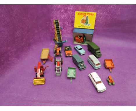 A selection of Dinky & Corgi diecasts including Fork Lift Truck, boxed 401, Elevator, Massey Ferguson tractor etc