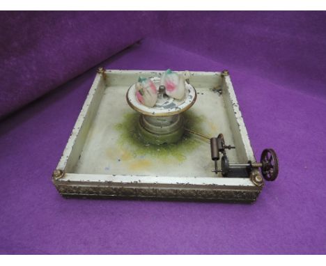 An early 20th century Marklin tin plate steam driven fountain with two celluloid ducks