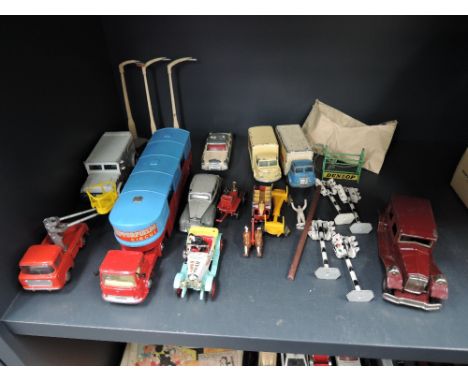 A selection of mixed tinplate and diecast vehicles including Marx vintage car, Corgi Chipperfield circus horse articulated tr