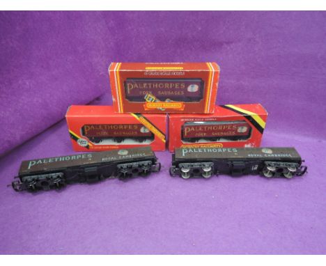 Five Hornby and Lima 00 gauge Palethorpes Sausages vans, three boxed