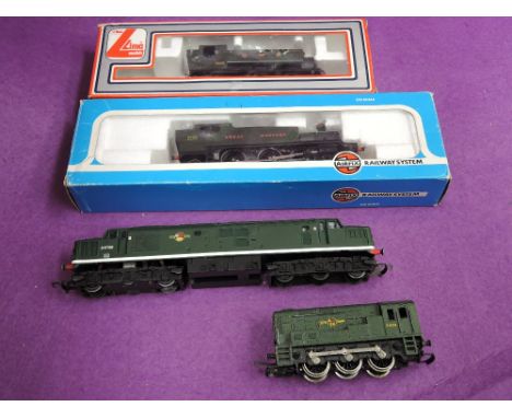 Two Lima and  Airfix 00 gauge tank engines, both boxed, a Hornby 00 gauge diesel locomotive and a Lima 00 gauge shunter 