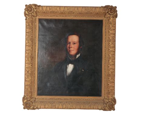 19TH CENTURY ENGLISH SCHOOL - PORTRAIT OF A YOUNG MAN oil painting, canvas 77cm x 63cm, in gilt moulded frame 