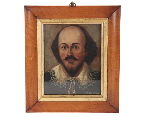 A PORTRAIT OF WILLIAM SHAKESPEARE indistinctly signed lower right 'W. Van Patten?', 16.5cm high x 13cm wide, within a maple a