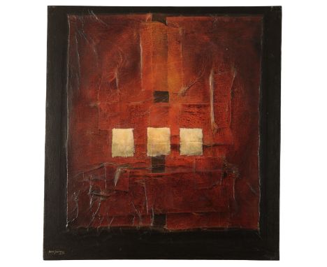 *NUNO SANTIAGO (B. 1956) 'Untitled' signed and dated 2004 lower left, acrylic and Chinese paper on canvas, 97cm x 99cm Proven