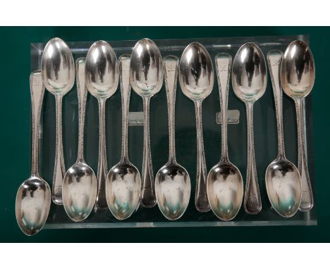 A VICTORIAN SILVER OLD ENGLISH BEAD CUTLERY SERVICE BY CHAWNER &amp; CO London 1871/1872, comprising twelve table forks, twel