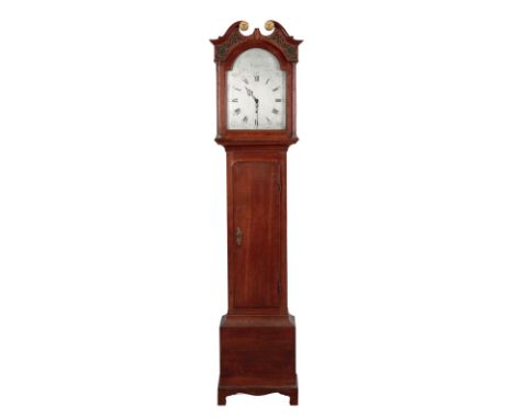 A GEORGE III OAK LONGCASE CLOCK the silvered arch dial inscribed "Rob Burfield Arundal", with single train movement, in an oa