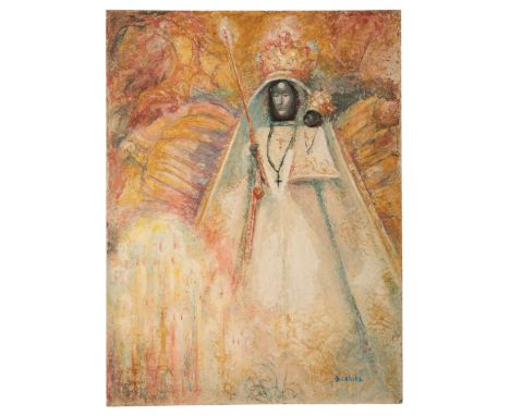 *SUSHILA SINGH (1904-1999) 'Candles for the Black Madonna' signed lower right, oil on hardboard, 61cm x 46cm; together with a