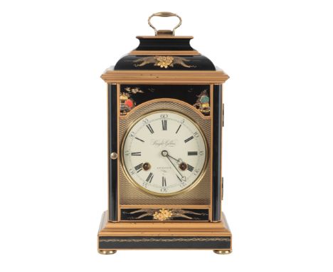 A CHINOISERIE MANTLE CLOCK BY KNIGHT &amp; GIBBONS of 18th Century design, with cream dial to the two train movement striking