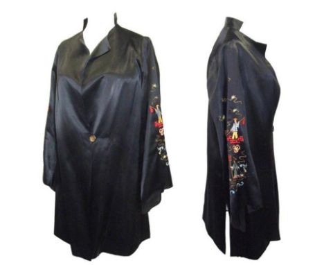 Vintage Art Deco Ladies Black Silk Jacket with oriental embroidered detail to each sleeve, approx. size 10/12  CONDITION REPO