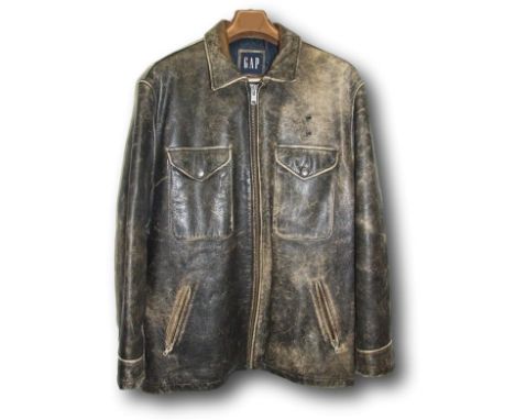 Mens Vintage Gap Distressed Look Leather Jacket labelled size L/G  CONDITION REPORT 