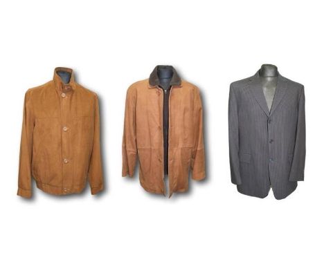 Mens Helium Tan/Brown Leather Jacket size L, Peter Cofox Tan Suede Effect Jacket, size 42 &amp; M&amp;S Tailoring Dark Blue P