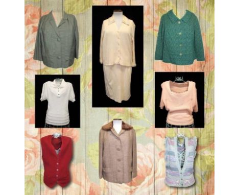 Ladies Vintage Clothing: Charles Creed peach skirt suit, Eastex green/gold fleck jacket, Ceraline green jacket, Dereta beige 