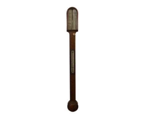 Late C18th/Early C19th Mahogany Stick Barometer marked WR Jeffrey Opticians Ashford, central mercury Fahrenheit thermometer  