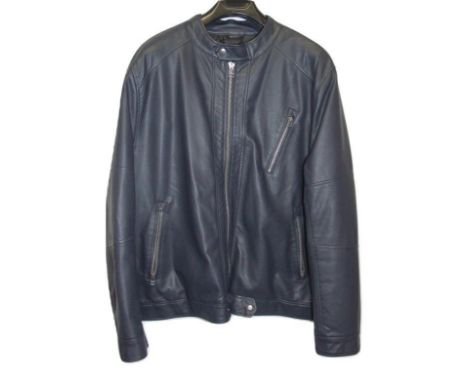 Mens Red Herring Dark Blue Leather Jacket, size XXL  CONDITION REPORT 