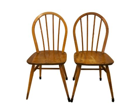 Pair Ercol Windsor Style Stick Back Side Chairs with elm seats (2)  CONDITION REPORT one with label