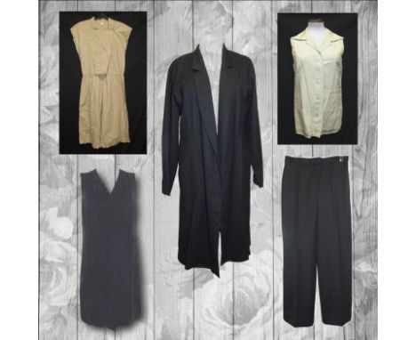 Ladies Vintage Clothing: Marella (Max Mara) Black Wool Coat Dress size 14, Long Black Velvet Waistcoat, Jaeger cream sleevele