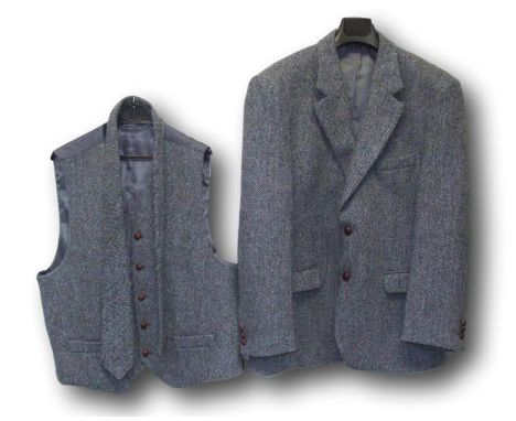 Mens Harris Tweed Jacket, Matching Waistcoat &amp; Tie, size 44R  CONDITION REPORT 