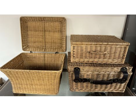 Three wicker hamper baskets 