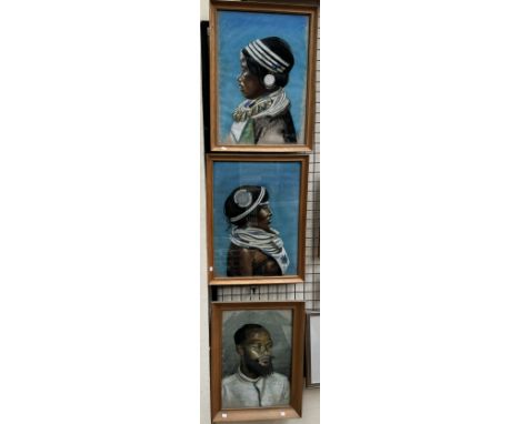 T HowellsHead and shoulders portrait of an African ladyPastelsSignedTogether with two other African portraits 