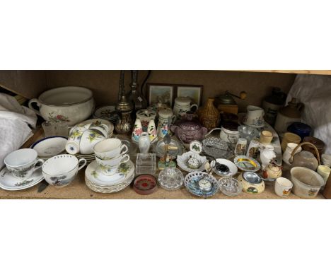 A Royal Ascot part tea service together with Poole pottery, storage jars, Sadler preserve pots and covers, pocket watches, pl