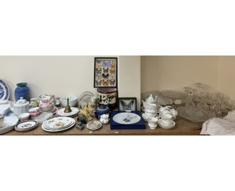 A Richmond Blue Rock part tea service together with assorted plates jelly mould, vases, majolica jardiniere, taxidermy butter