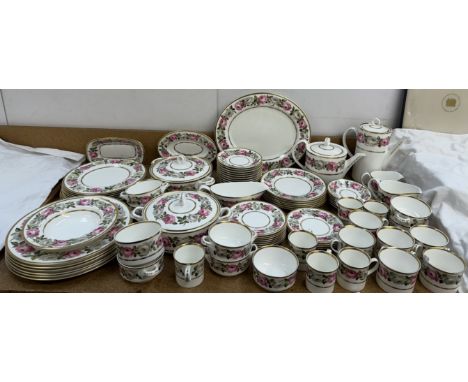 A Royal Worcester Royal Garden part tea, coffee and dinner service decorated with pink and white roses 