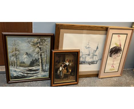 WhitmanA Snowy River sceneOil on canvasTogether with a Charlotte Reine print and two other prints