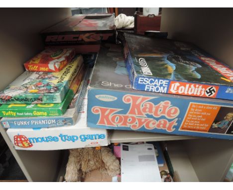A Palitoy Katie Kopycat boxed set and six vintage games including Escape from Colditz, Mouse Trap, Funky Phantom etc