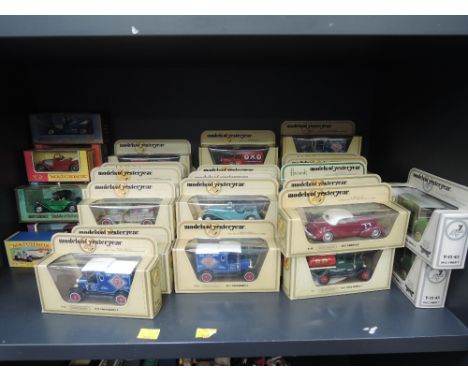 A shelf of Matchbox Models of Yesteryear diecasts, all in window display boxes, approx 50