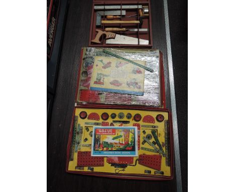 A Meccano Outfit No4 part set, a Vague steel construction part set No3 and a children's Carpenters Tool set