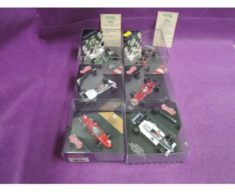 Six Vitesse group 1:43 scale limited edition diecast, Lotus 49B, Brabham Repco BT24, Brabham BT-52, Lotus 72C, Ferrari Dino 1