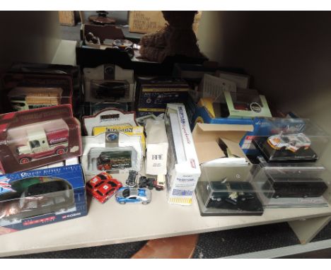 A shelf of mixed diecast vehicles including Oxford, Models of Yesteryear etc, most boxed