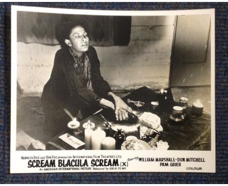 Scream Blacula Scream vintage black and white lobby card from the 1973 American blaxploitation horror film. It is a sequel to