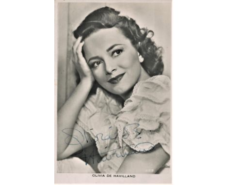 Olivia Mary de Havilland signed 6x4 vintage black and white photograph. Olivia was a British-American actress. The major work