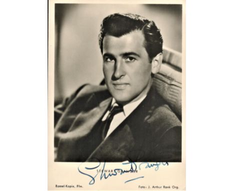 Stewart Granger signed 6x4 black and white vintage photograph. Granger was a British film actor, mainly associated with heroi