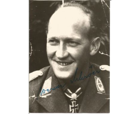 Werner Schroer Luftwaffe Ace signed 6x4 black and white portrait photo. Good Condition. All signed pieces come with a Certifi