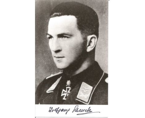 Wolfgang Schenck KC Luftwaffe Ace signed 6x4 black and white portrait photo. Good Condition. All signed pieces come with a Ce