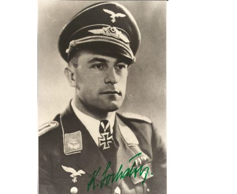 Kurt Sochatzy KC Luftwaffe Ace signed 5x3 black and white portrait photo. Good Condition. All signed pieces come with a Certi