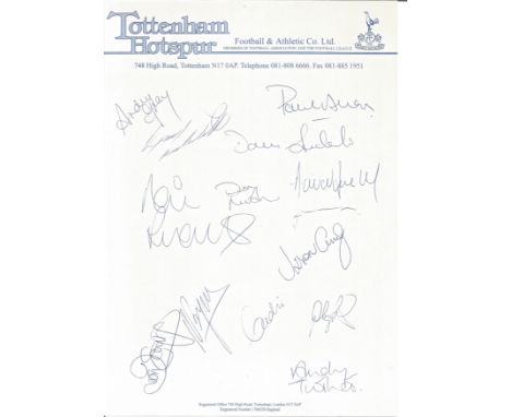 Tottenham Hotspur signed headed paper from 1992/3 season. Signed by 13. Including Paul Allen, Jason Cundy, Dean Austin, Neil 