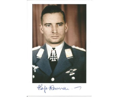 Hajo Herrmann KC Luftwaffe Pilot signed 6x4 colour portrait photo. Good Condition. All signed pieces come with a Certificate 