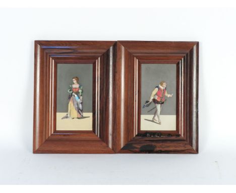 A pair of Italian Pietra Dura portrait plaques, in rosewood frames, each 16 x 8.5cm, backs inscribed 'Gilda Rigoletto' and 'T